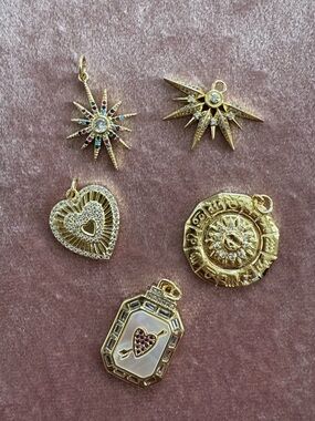 Set of 5: Gold Filled Pendants/Charms with CZ Random Assortment